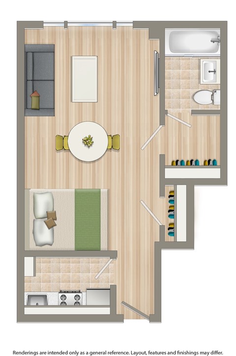 Floor plan for studio, 1 bath, 371 sqft